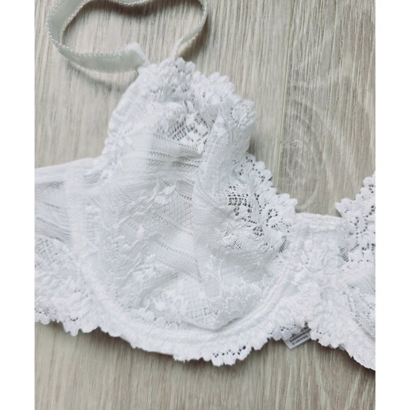 Wacoal Embrace Lace Lot Of 2 Blue White Unlined Underwire Floral Bra 34D - Picture 7 of 12